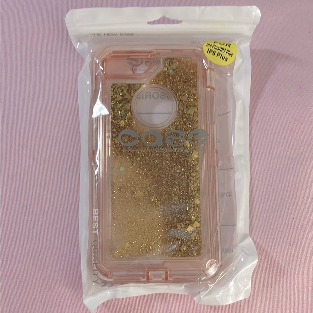 Pink and Gold Glitter iPhone Case with Transparent Design 6 Plus 7 Plus 8 Plus